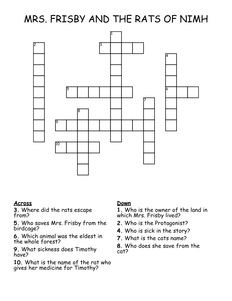 MRS. FRISBY AND THE RATS OF NIMH Crossword