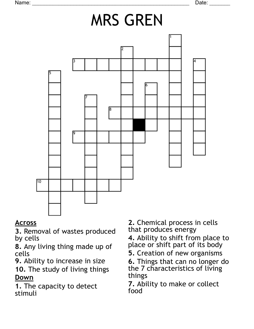 MRS GREN Crossword