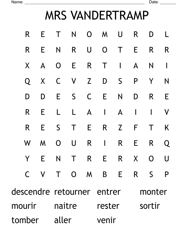 MRS VANDERTRAMP Word Search