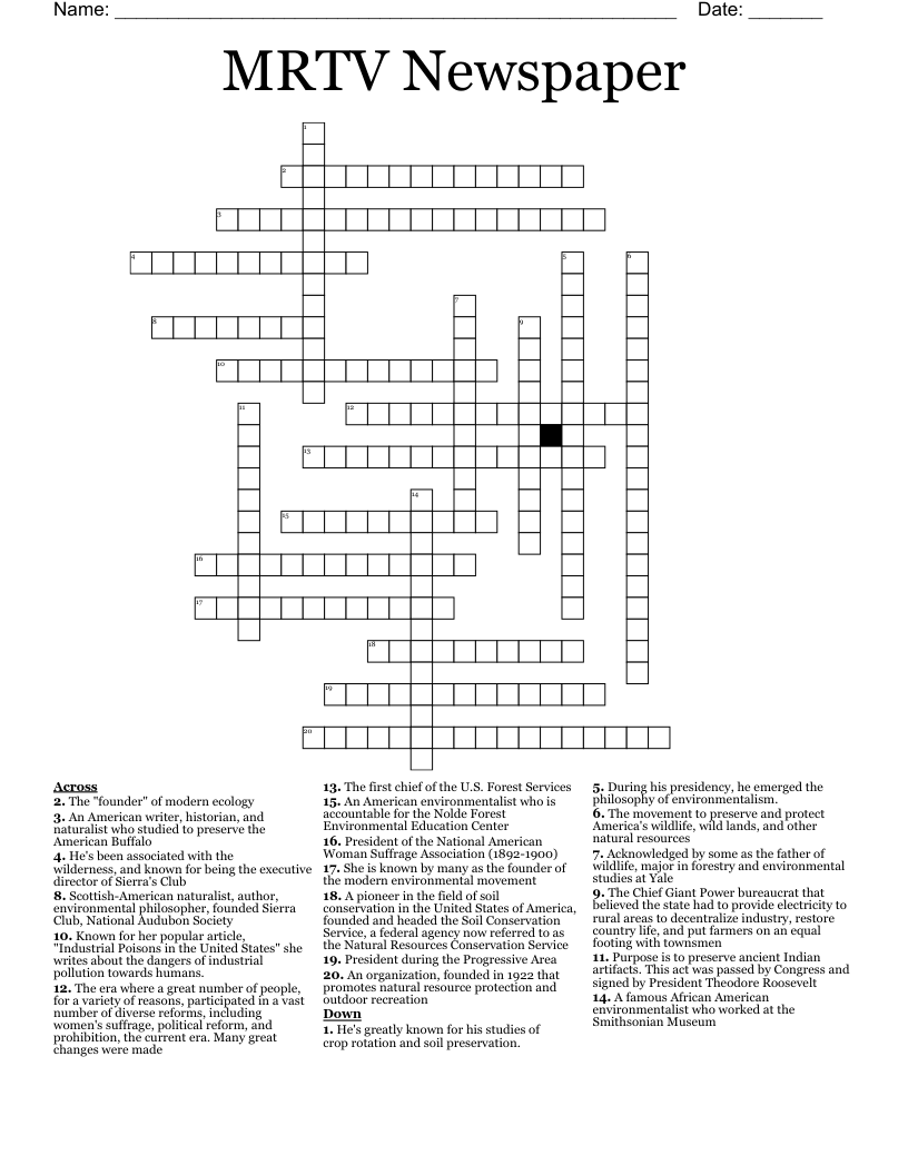 MRTV Newspaper Crossword