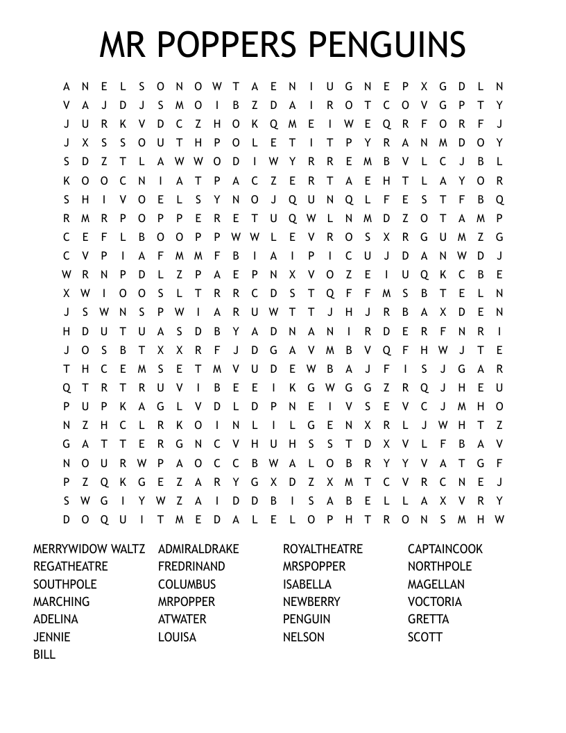MR POPPERS PENGUINS Word Search