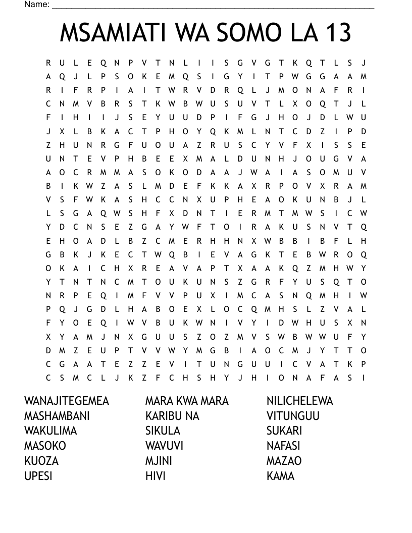 MSAMIATI WA SOMO LA 13  Word Search