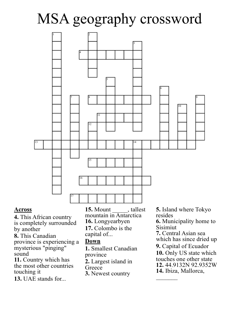 MSA geography crossword