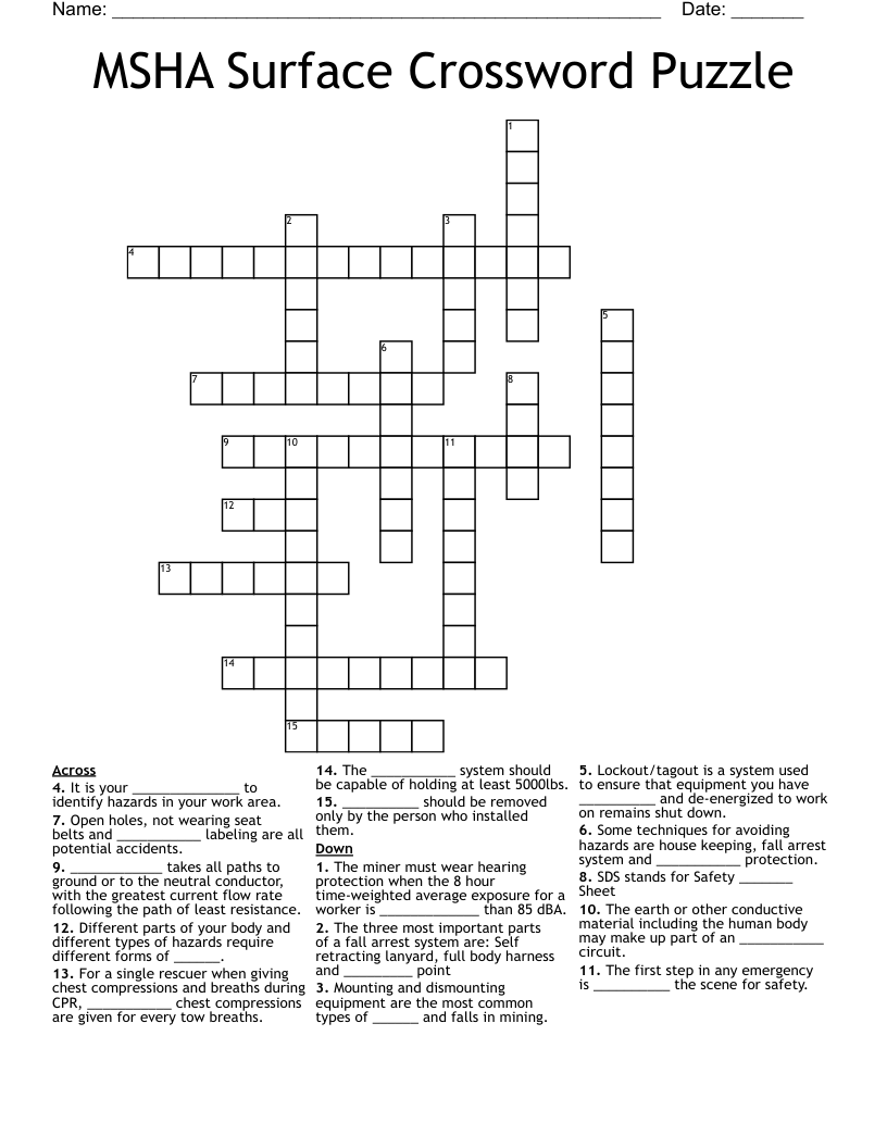 MSHA Surface Crossword Puzzle