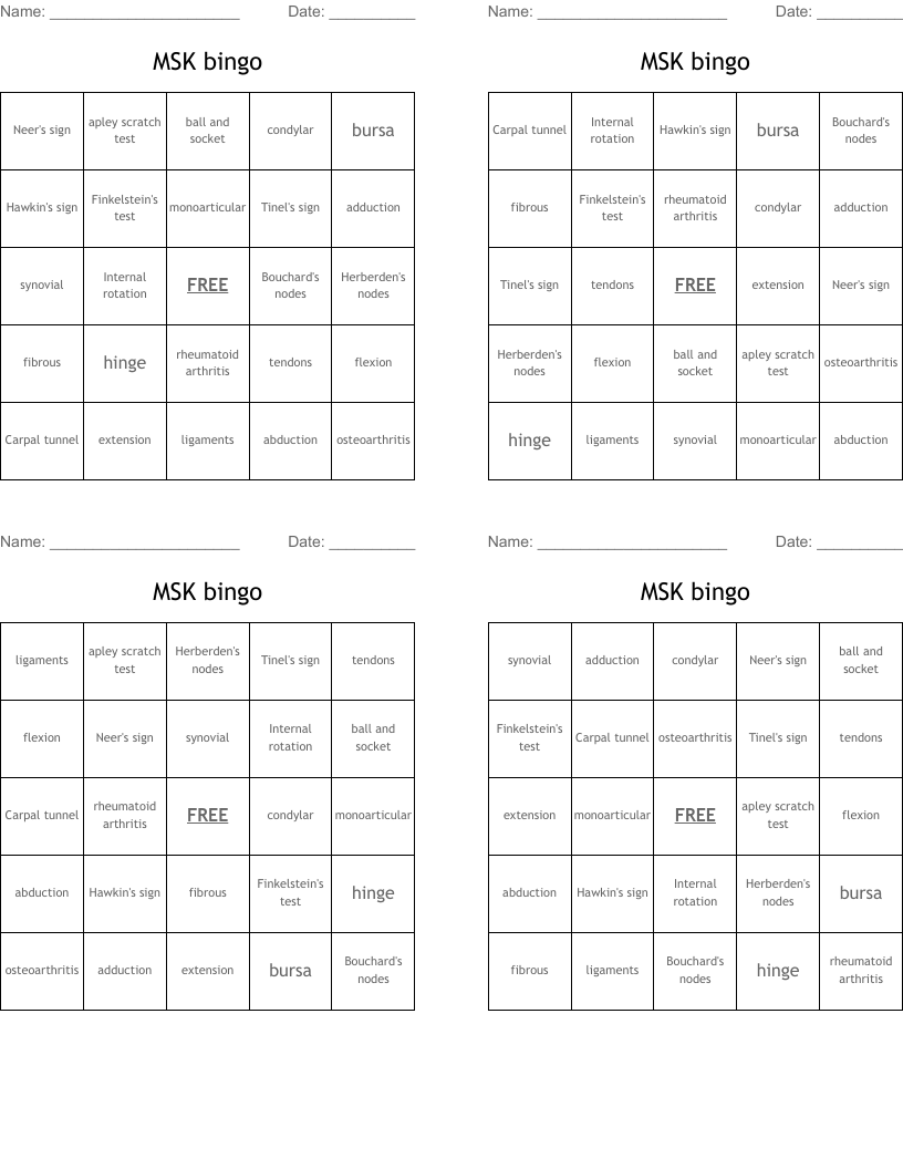 MSK bingo