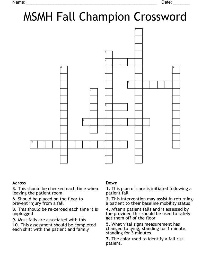 MSMH Fall Champion Crossword 