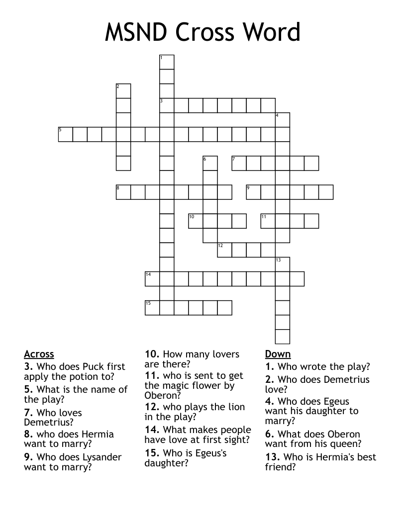 MSND Cross Word