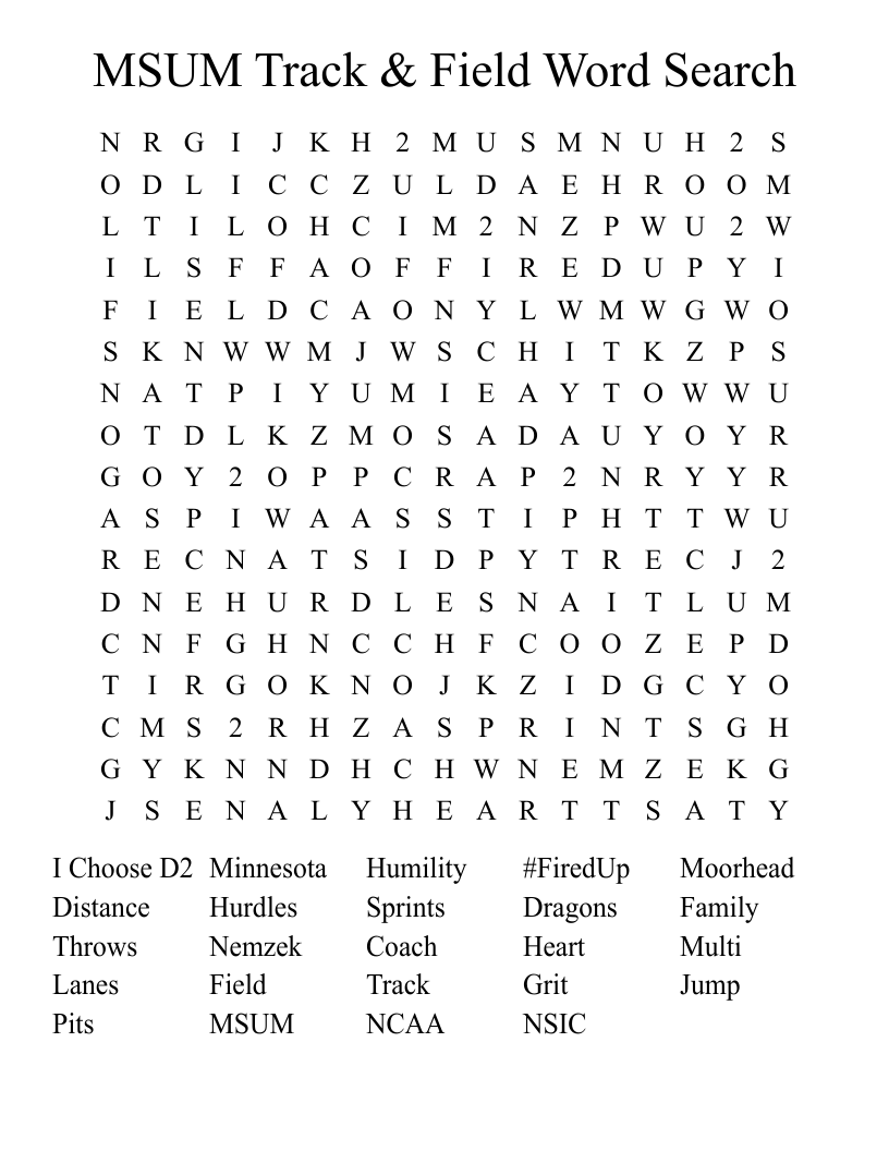 MSUM Track & Field Word Search