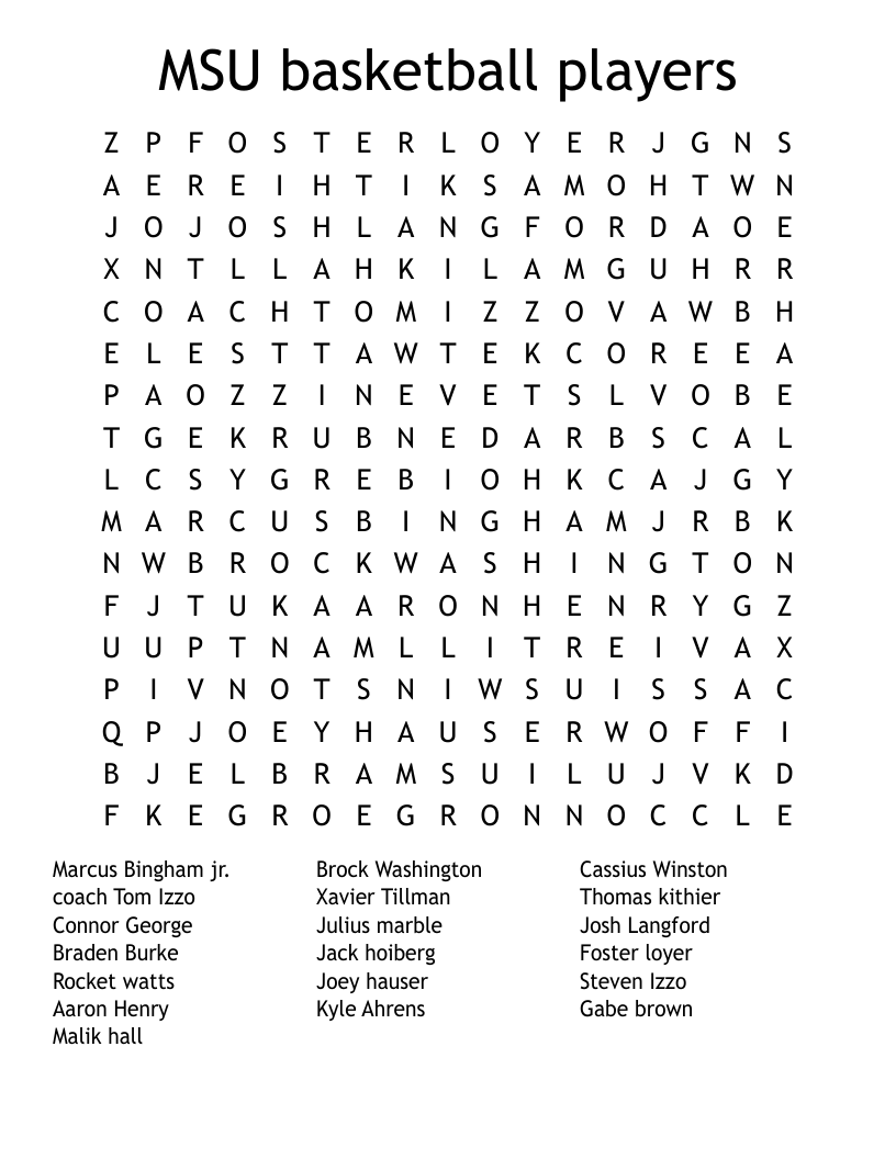 MSU basketball players Word Search