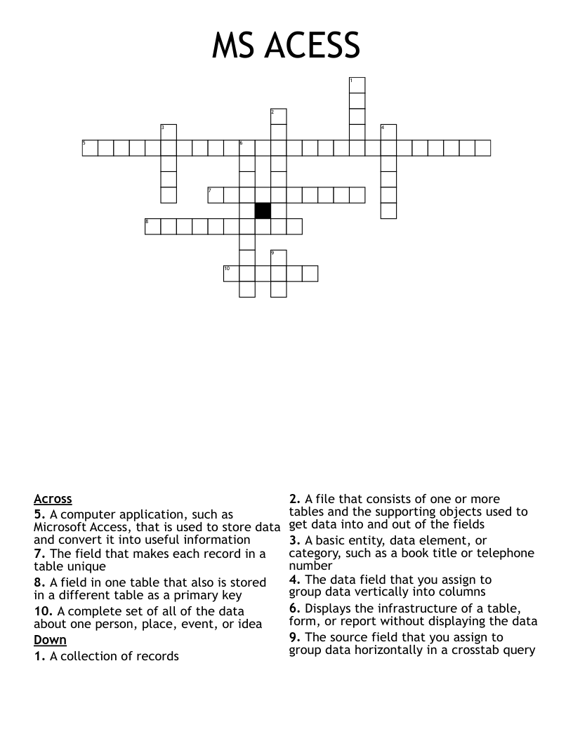 MS ACESS Crossword