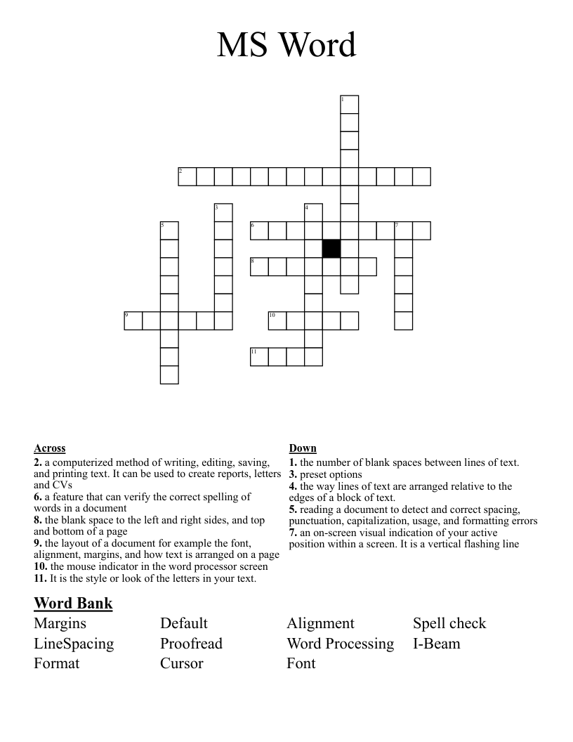 MS Word Crossword