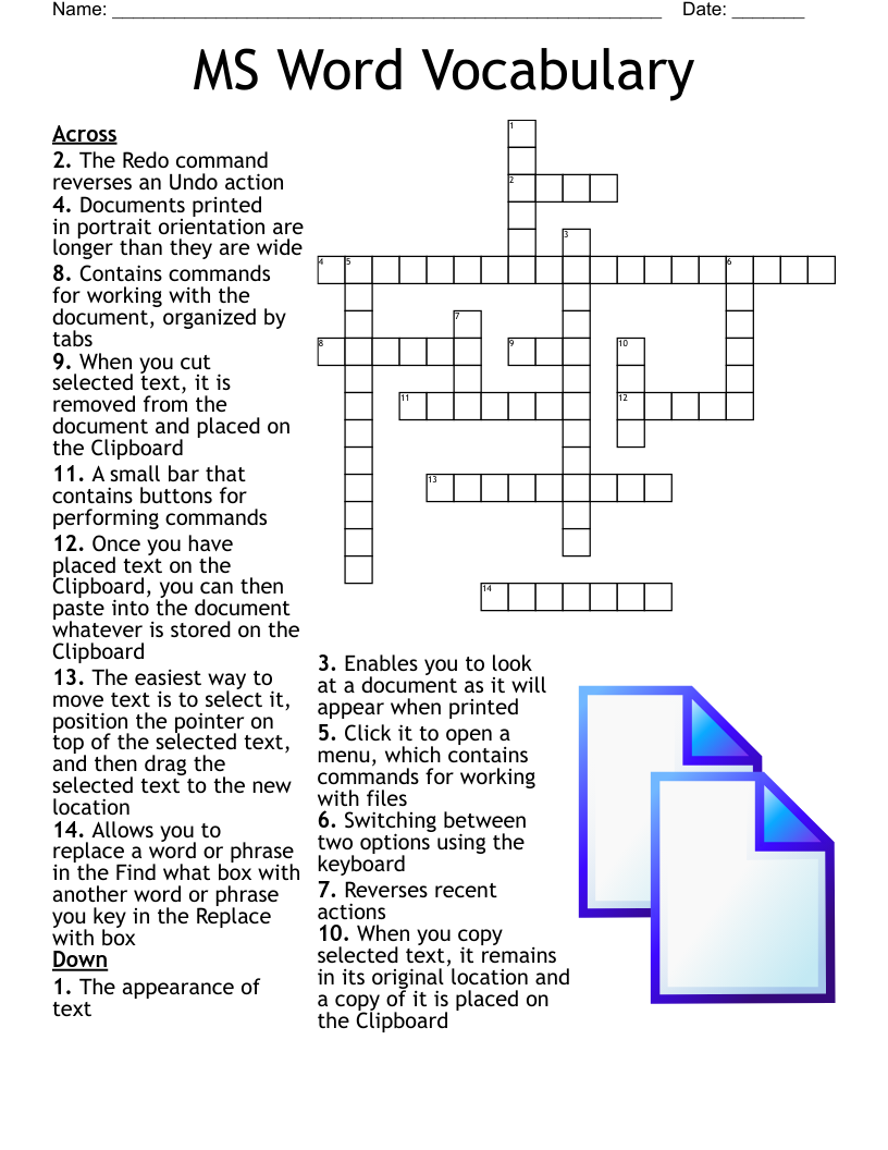MS Word Vocabulary Crossword