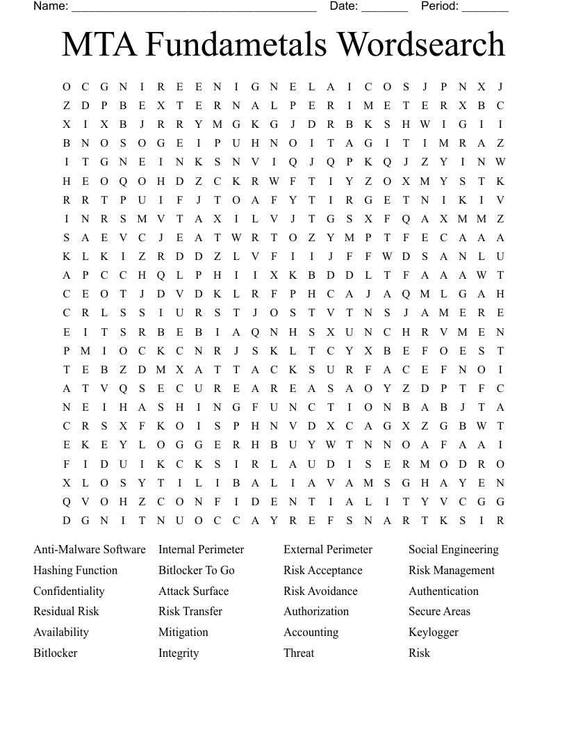 MTA Fundametals Wordsearch