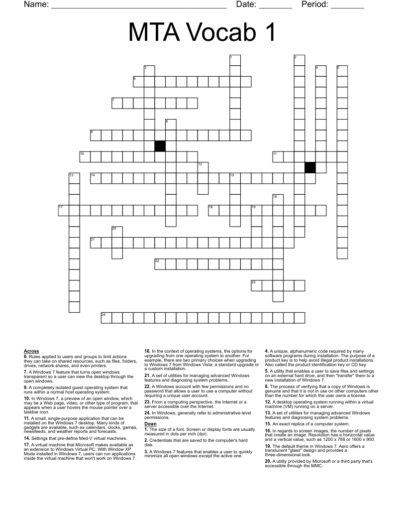 MTA Vocab 1 Crossword