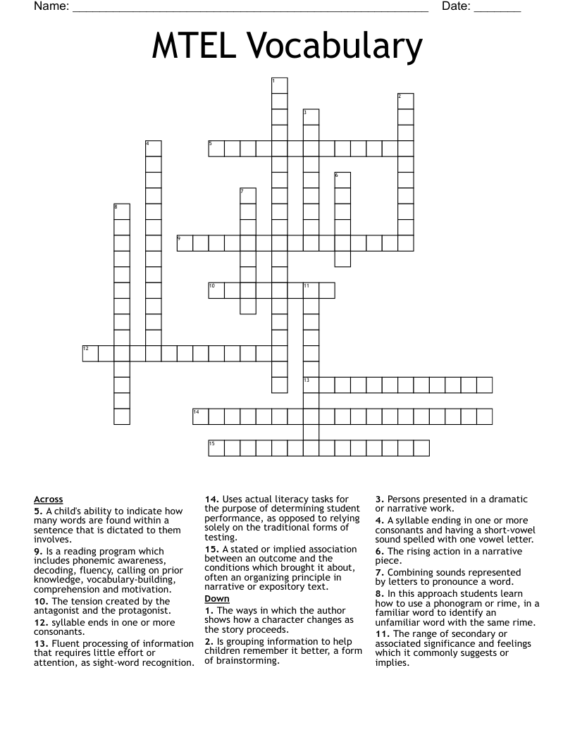 MTEL Vocabulary  Crossword