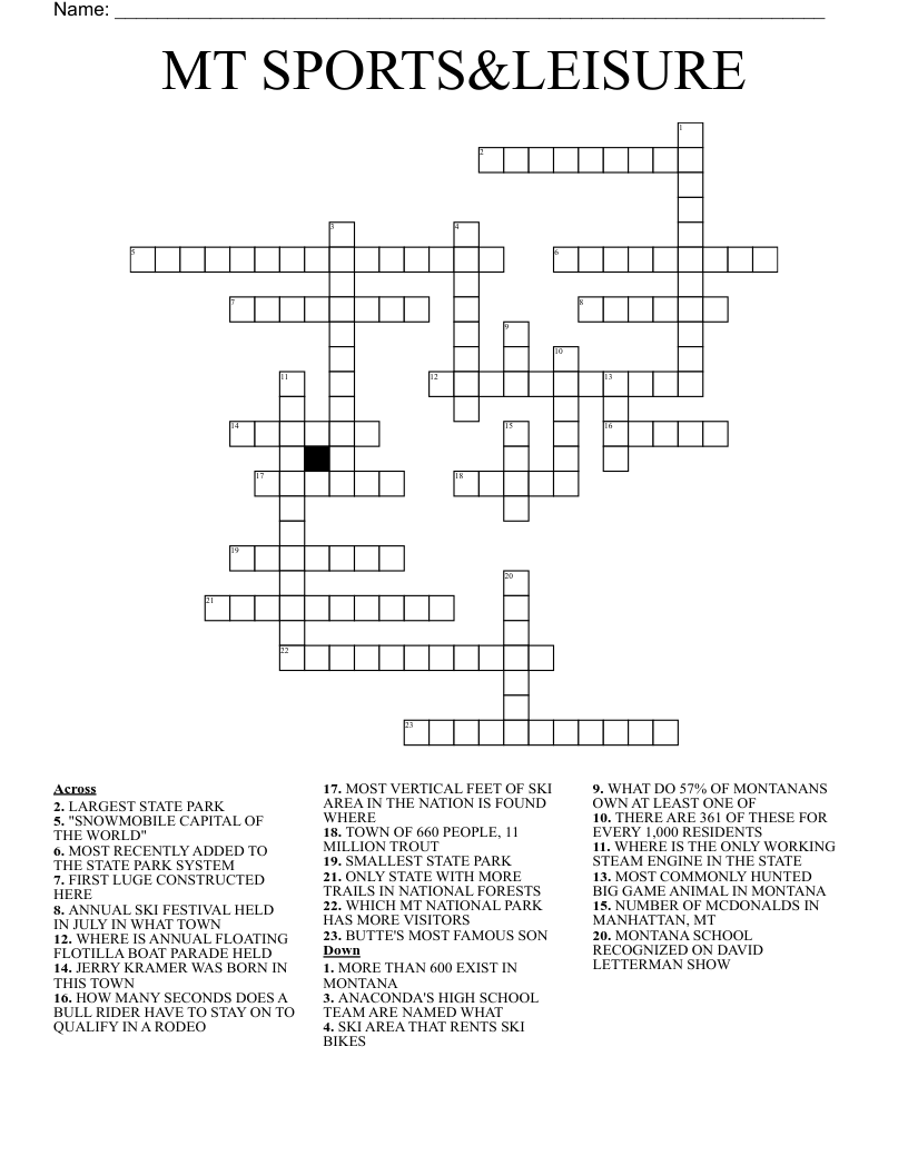 MT SPORTS&LEISURE Crossword