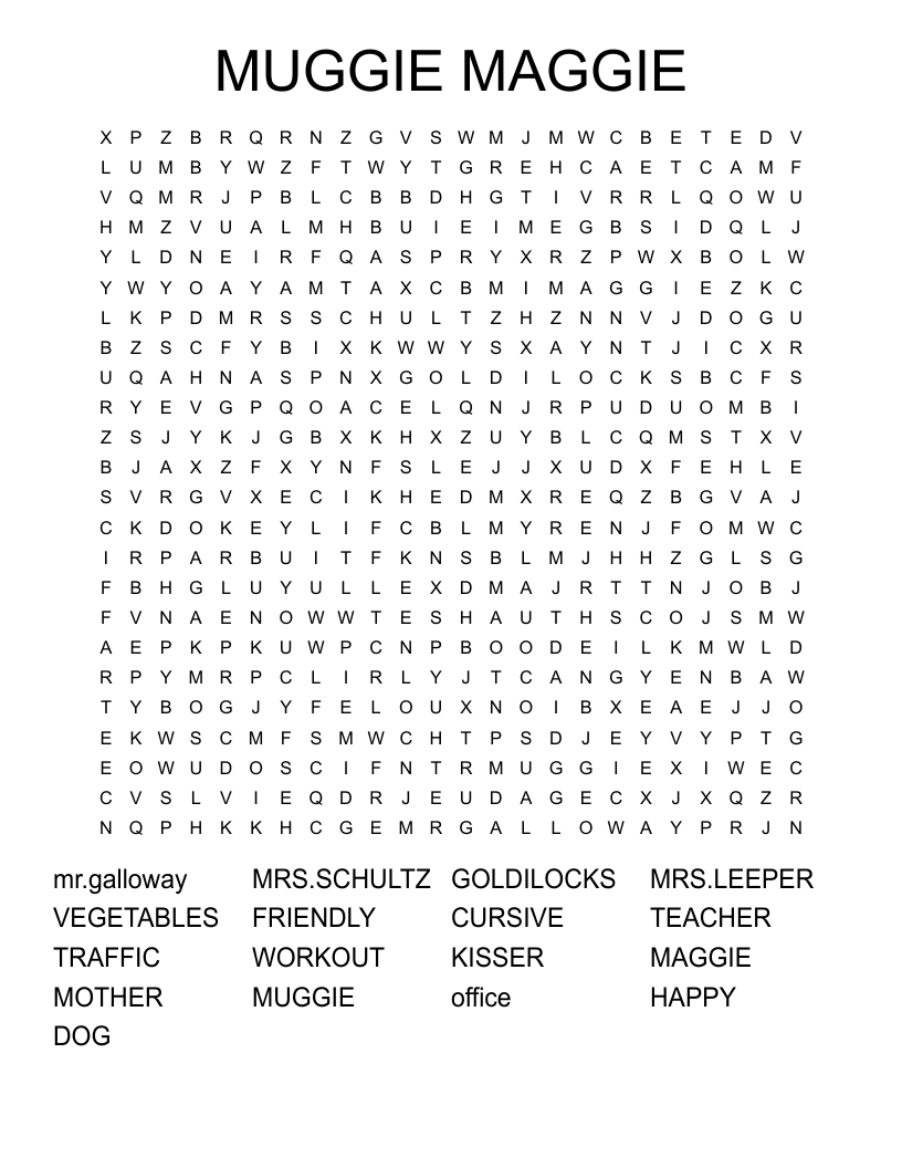 MUGGIE MAGGIE Word Search