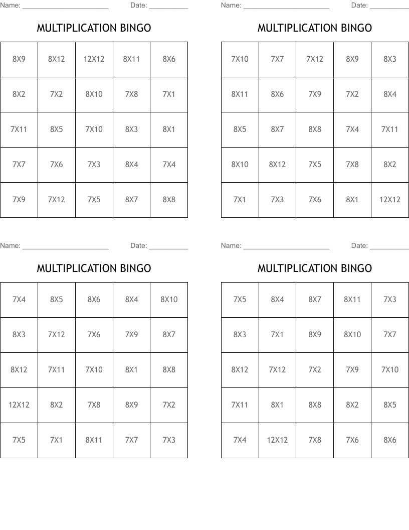 MULTIPLICATION BINGO