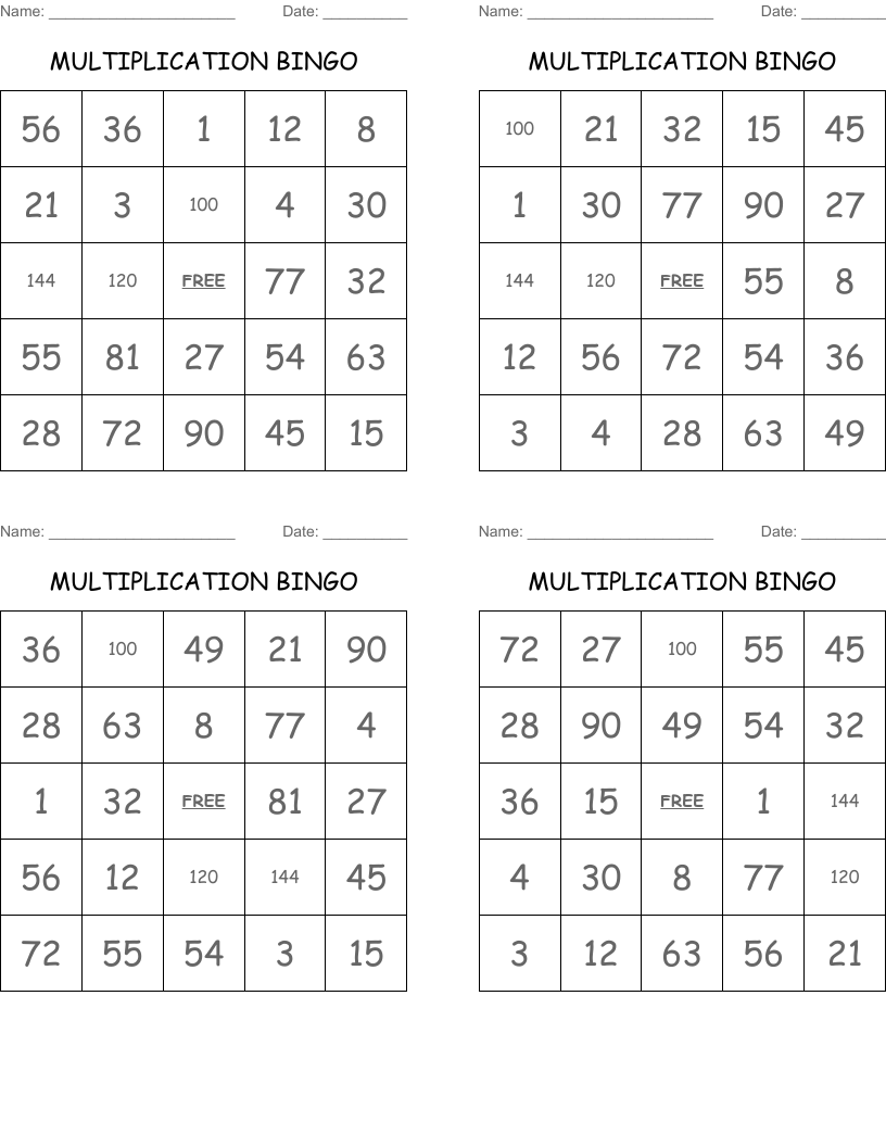 MULTIPLICATION BINGO
