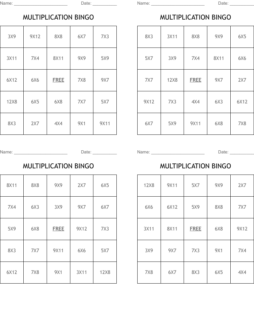 MULTIPLICATION BINGO