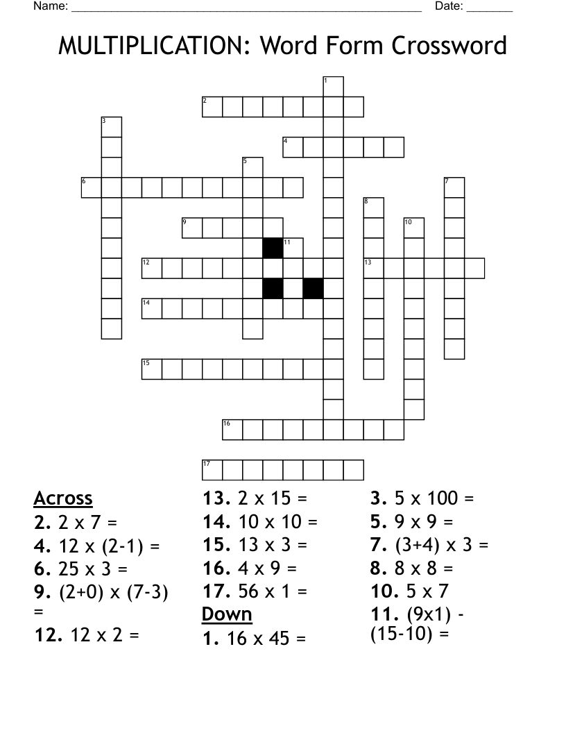 MULTIPLICATION: Word Form Crossword