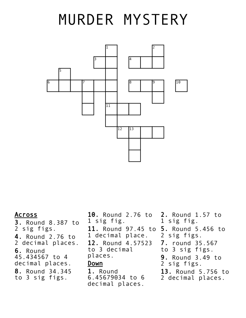 MURDER MYSTERY Crossword