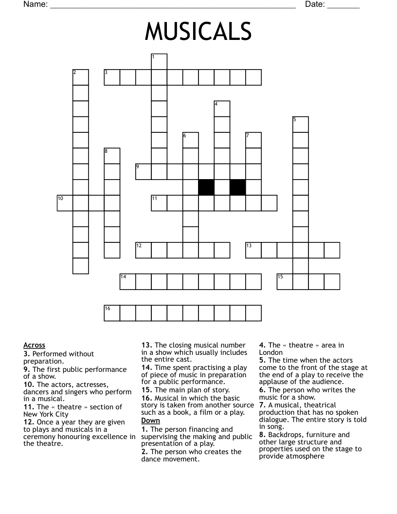 MUSICALS Crossword