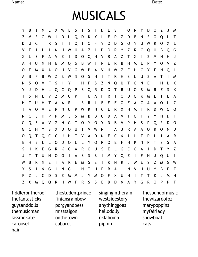 MUSICALS Word Search