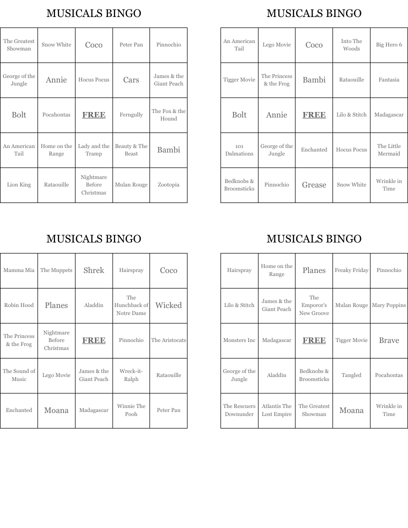 MUSICALS BINGO