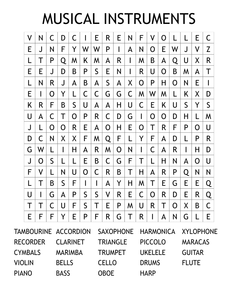 MUSICAL INSTRUMENTS Word Search