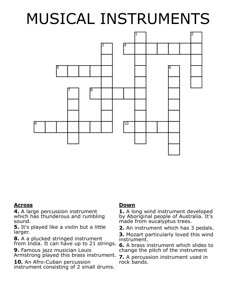 MUSICAL INSTRUMENTS Crossword
