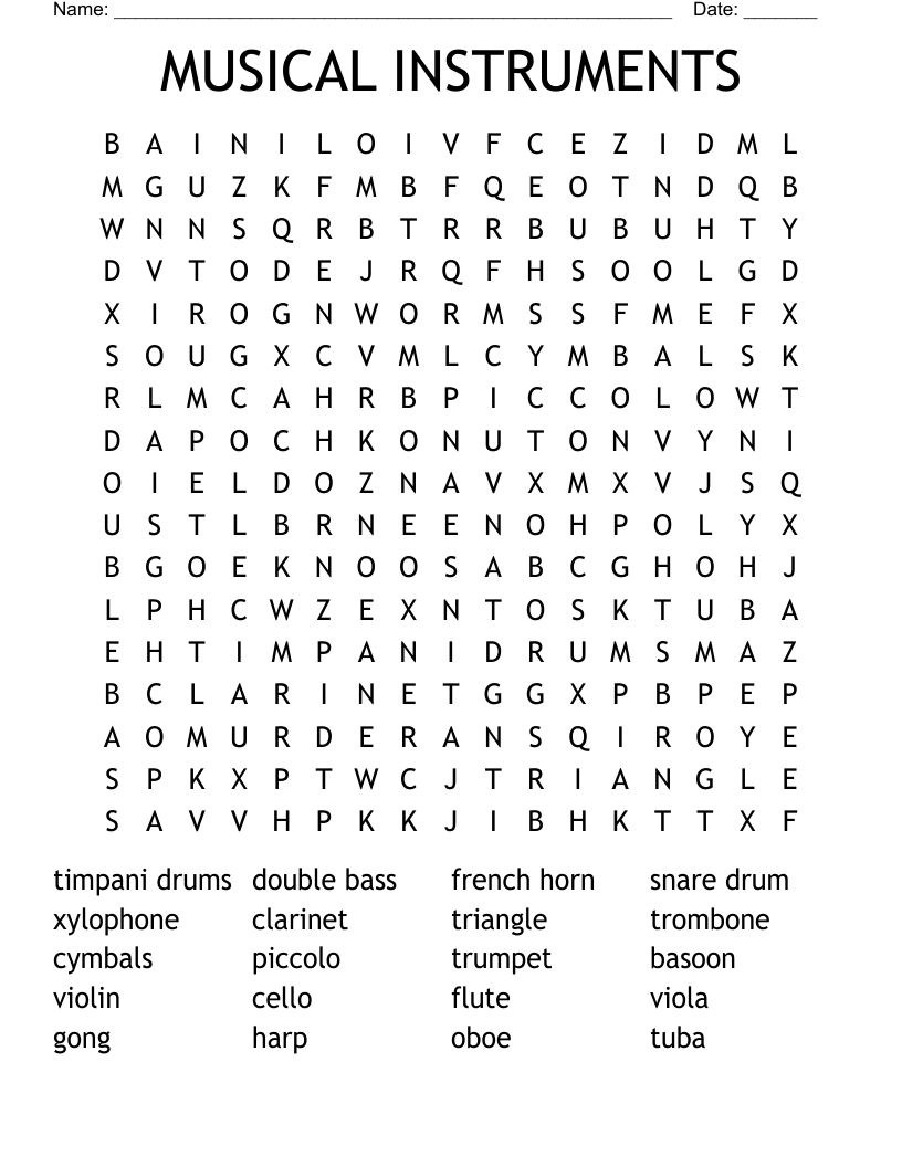 MUSICAL INSTRUMENTS Word Search