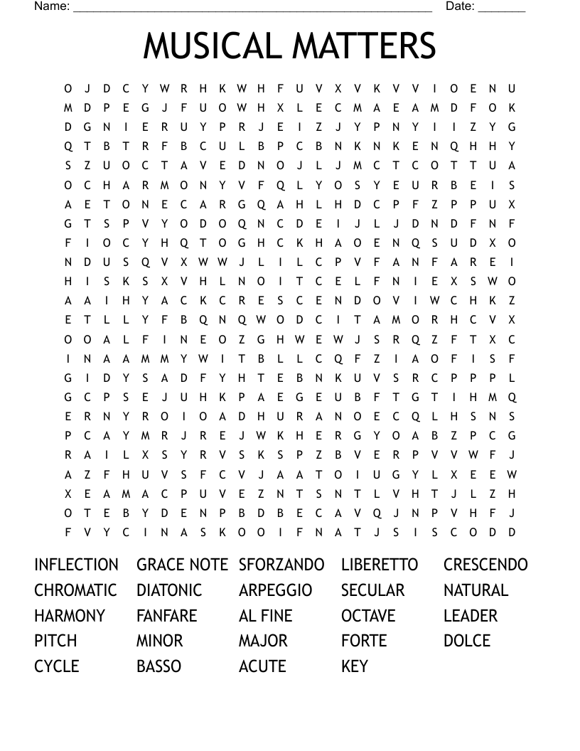 MUSICAL MATTERS Word Search