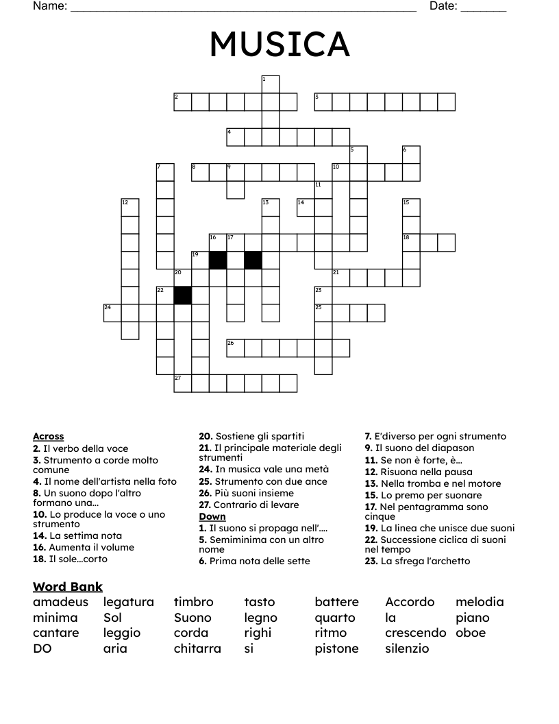 MUSICA Crossword