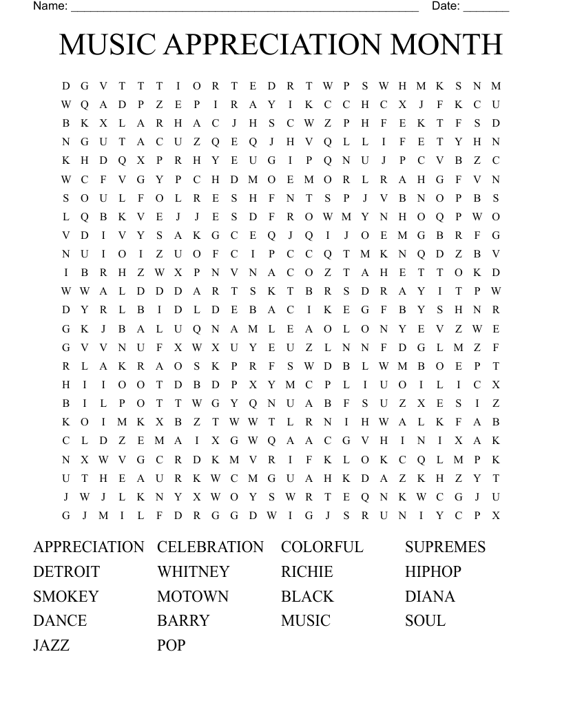 MUSIC APPRECIATION MONTH Word Search