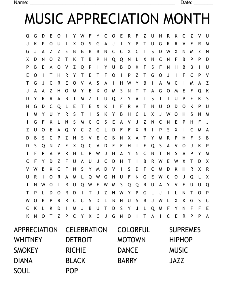 MUSIC APPRECIATION MONTH Word Search