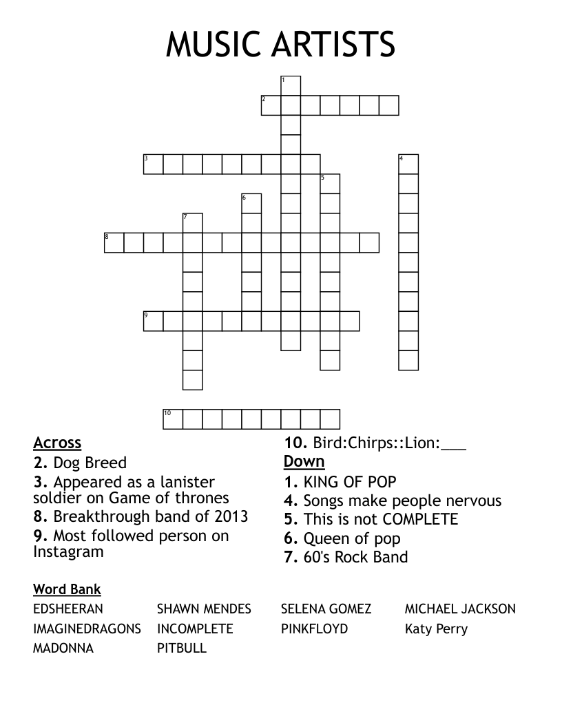 MUSIC ARTISTS Crossword