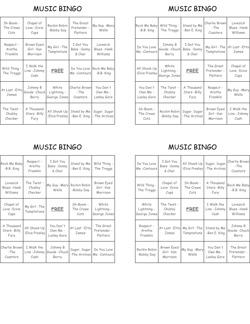MUSIC BINGO