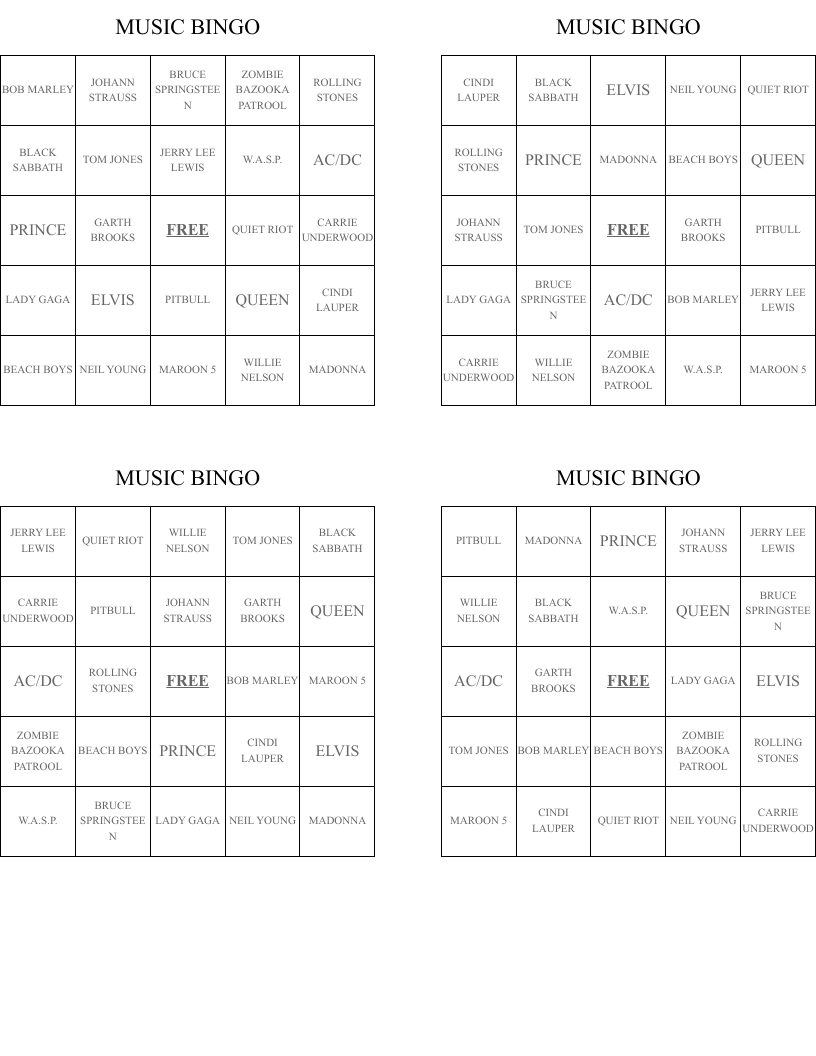 MUSIC BINGO