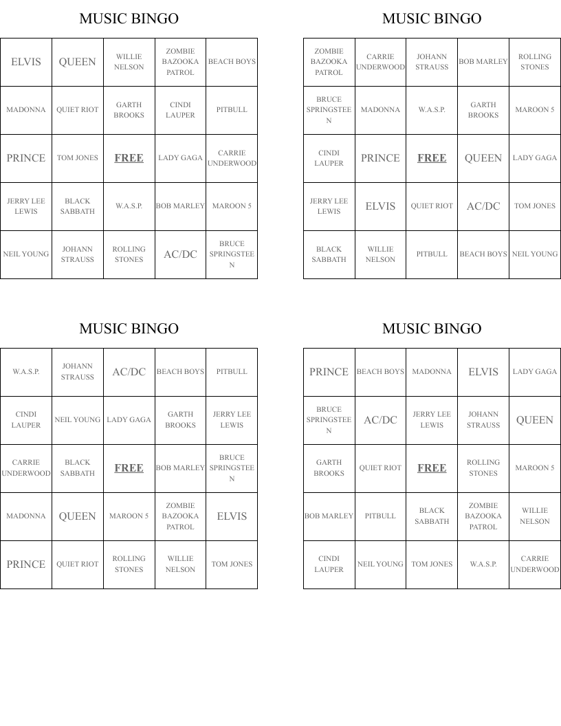 MUSIC BINGO
