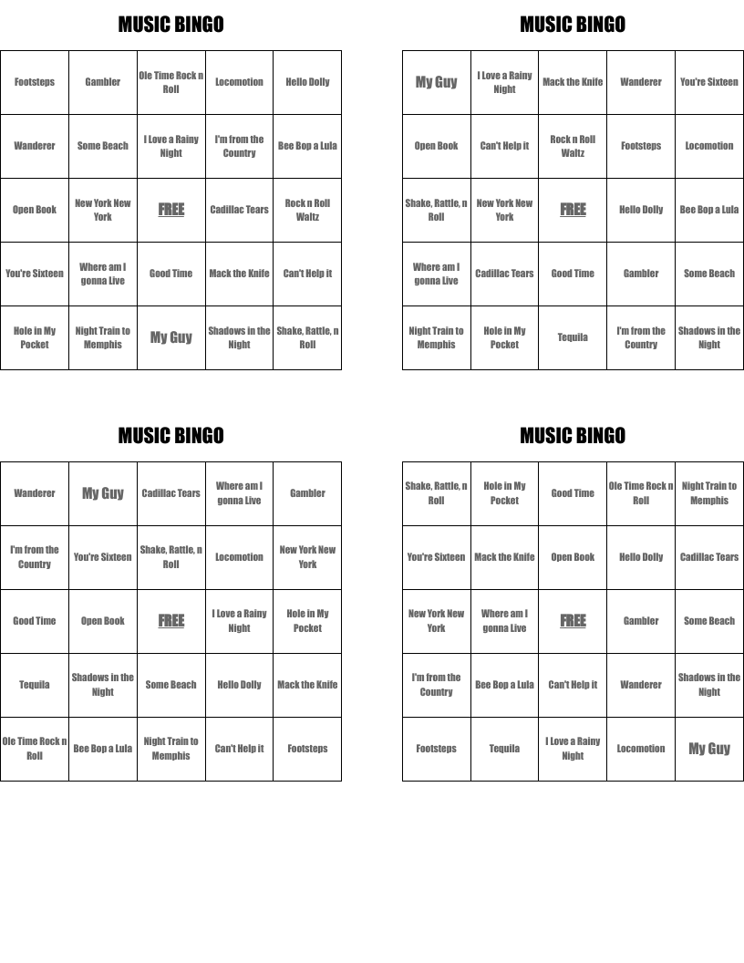 MUSIC BINGO
