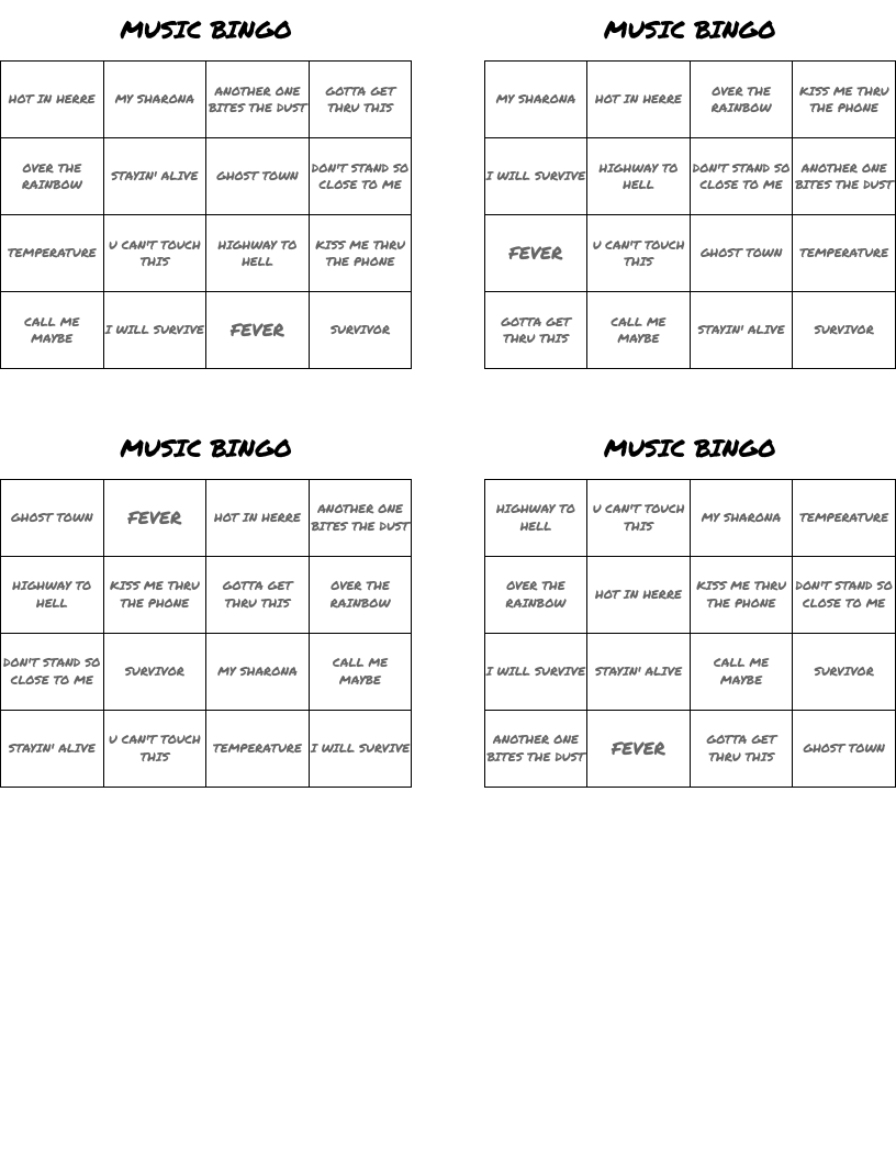 MUSIC BINGO