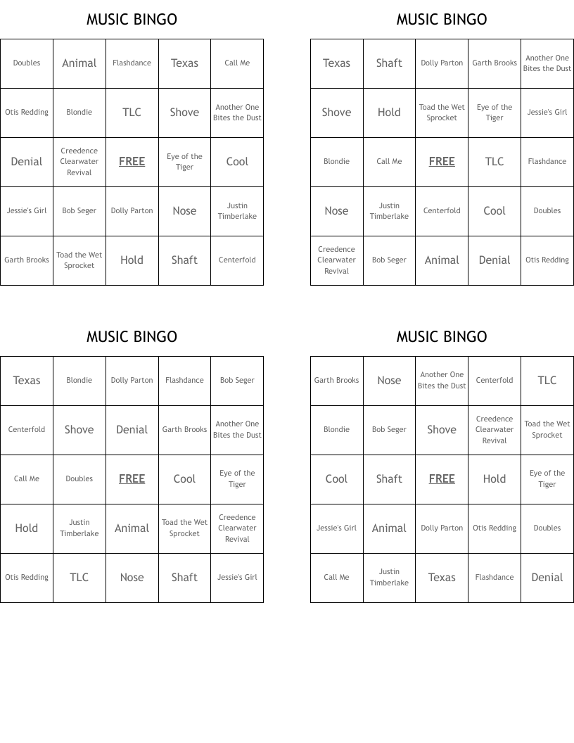 MUSIC BINGO