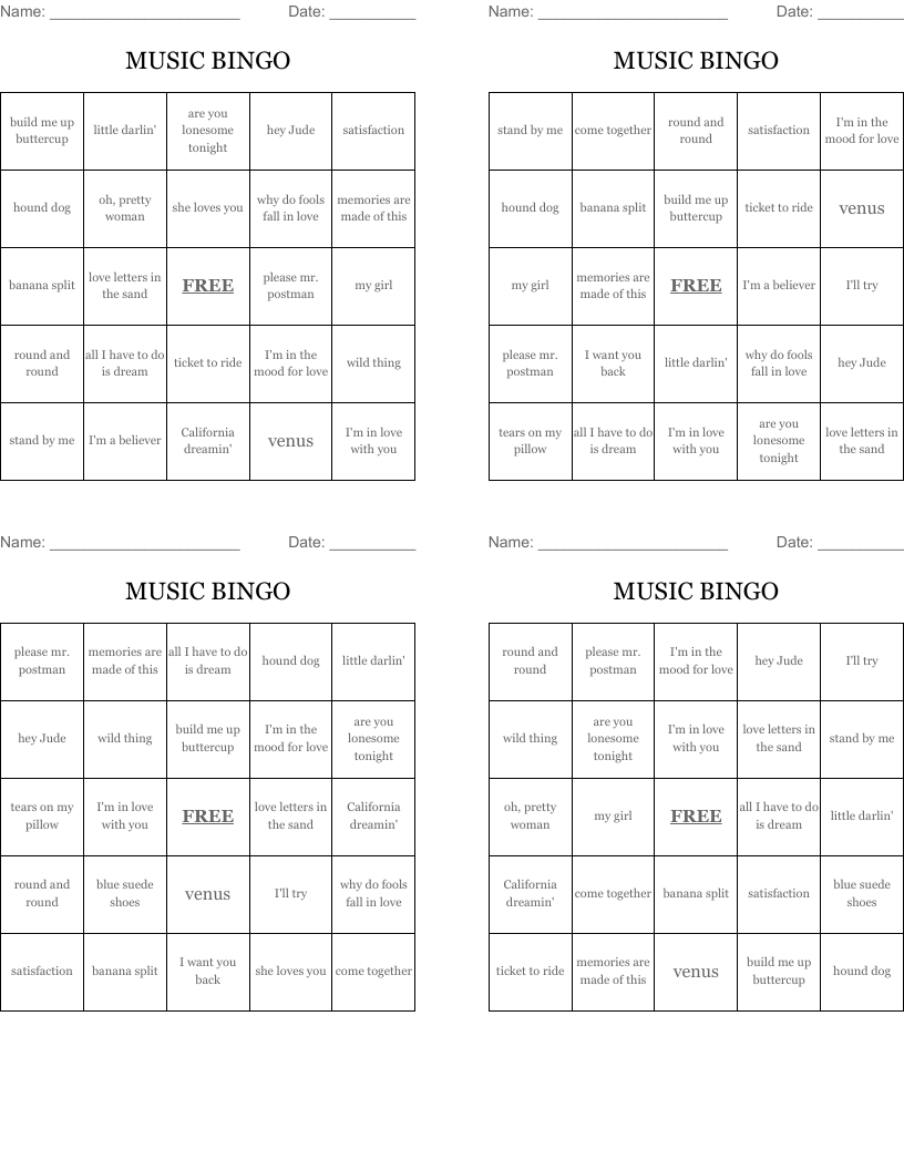 MUSIC BINGO