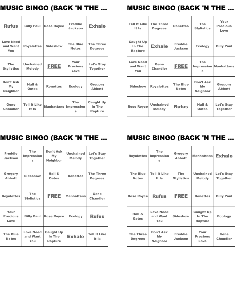 MUSIC BINGO (BACK 'N THE DAY OLDIES)