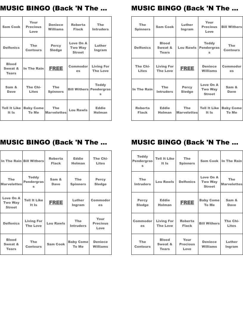MUSIC BINGO (Back 'N The Day --- 2)