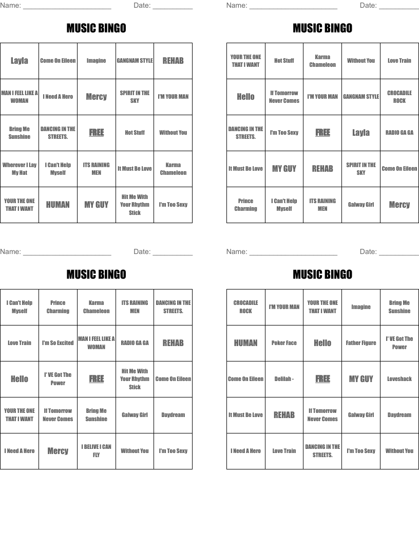 MUSIC BINGO 