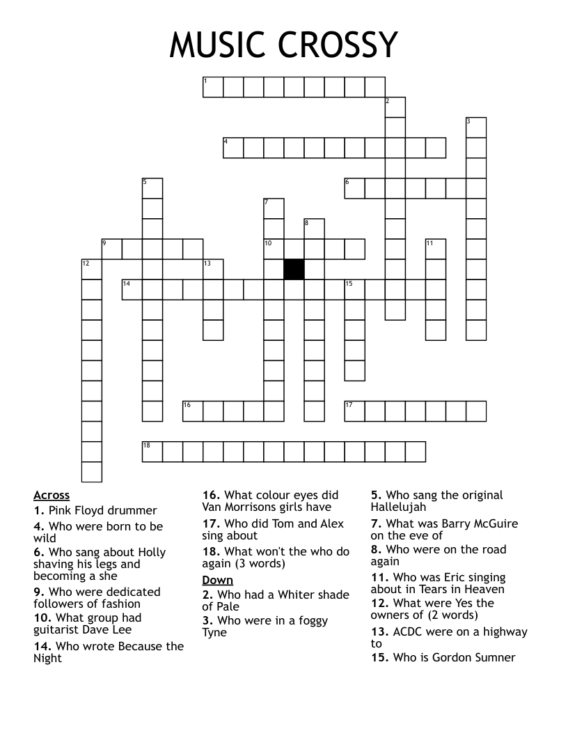 MUSIC CROSSY Crossword