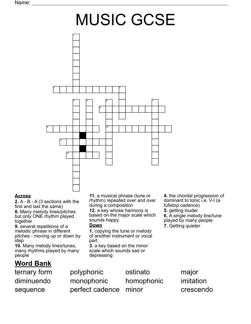 MUSIC GCSE Crossword