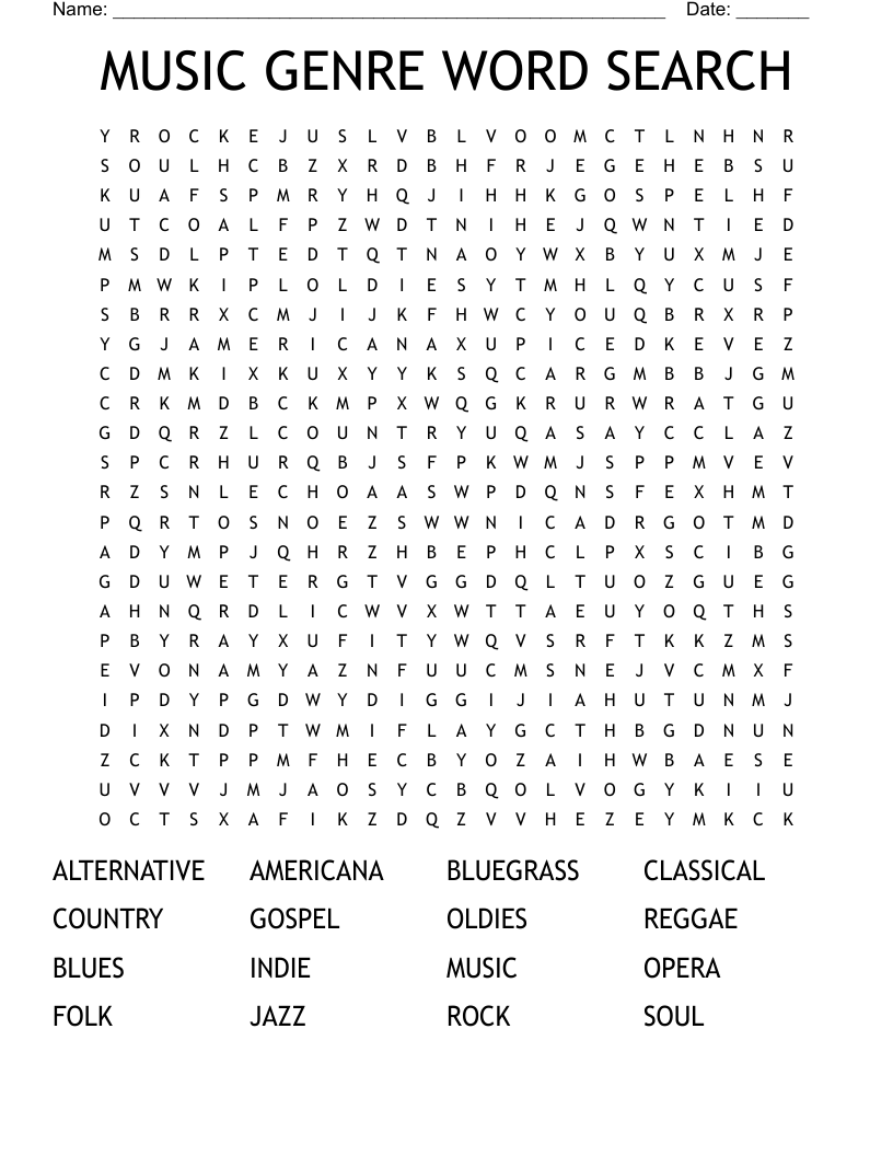 MUSIC GENRE WORD SEARCH 